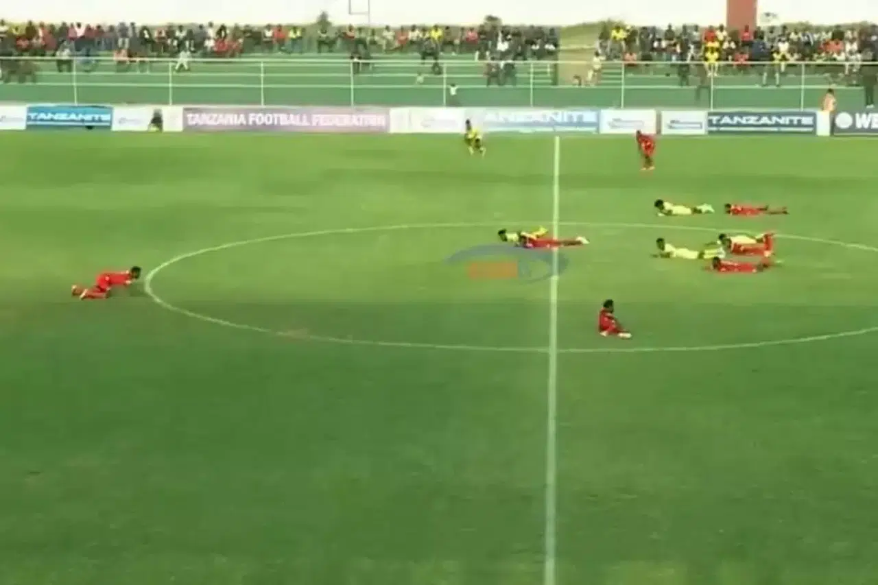 Tanzanya Ligi'nde Şok Anlar! Maç Sırasında Sahayı Arı Sürüsü Bastı, Futbolcular Yere Yattı