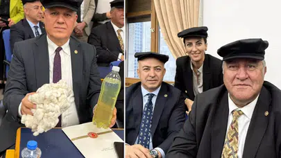 Meclis'te sıra dışı protesto! CHP’li vekiller kasket taktı, buğday ve mazotla geldi