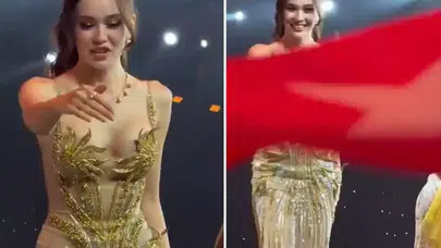 Türk güzeli Ceren Arslan bayrak istedi, engellendi! Tayland’daki görüntüler olay oldu