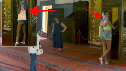Tarihi Cami Avlusunda Şort ve Poz Skandalı! Sosyal Medyada Tepki Yağdı