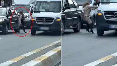 Esenyurt’ta Trafikte Şok Anlar! Kadın Sürücü Servis Aracına Böyle Saldırdı