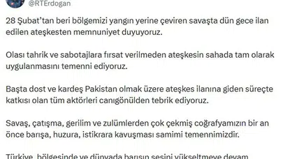 Erdoğan’dan Ateşkes Açıklaması: “Bölgemize Barış Gelmesini Temenni Ediyoruz”