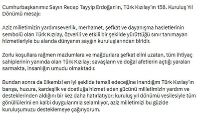 158 Yıldır Milyonlara Umut Oluyor! Erdoğan'dan Kızılay Mesajı