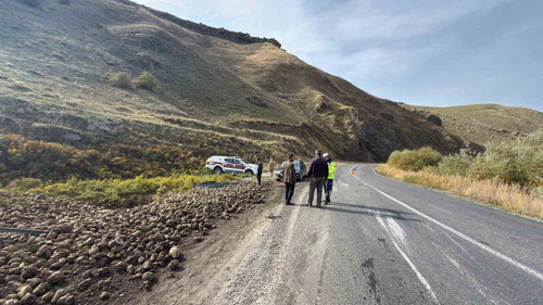 Ağrı’da Şeker Pancarı Yüklü Tır Şarampole Yuvarlandı! Sürücü Yaralandı