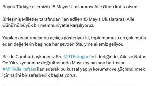 Bakan Göktaş’tan Aile Günü Mesajı: “Güçlü Türkiye’nin Temeli Ailedir