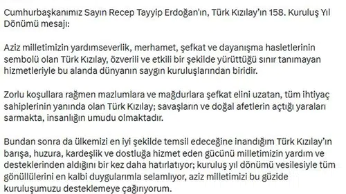 158 Yıldır Milyonlara Umut Oluyor! Erdoğan'dan Kızılay Mesajı